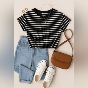NEW Cotton Emporium Black and White Striped Top